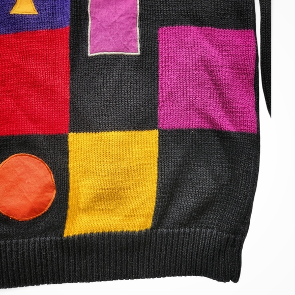 Vintage 90s Santoria Abstract Patchwork Sweater – Playing Card Graphic - Picture 2 of 6